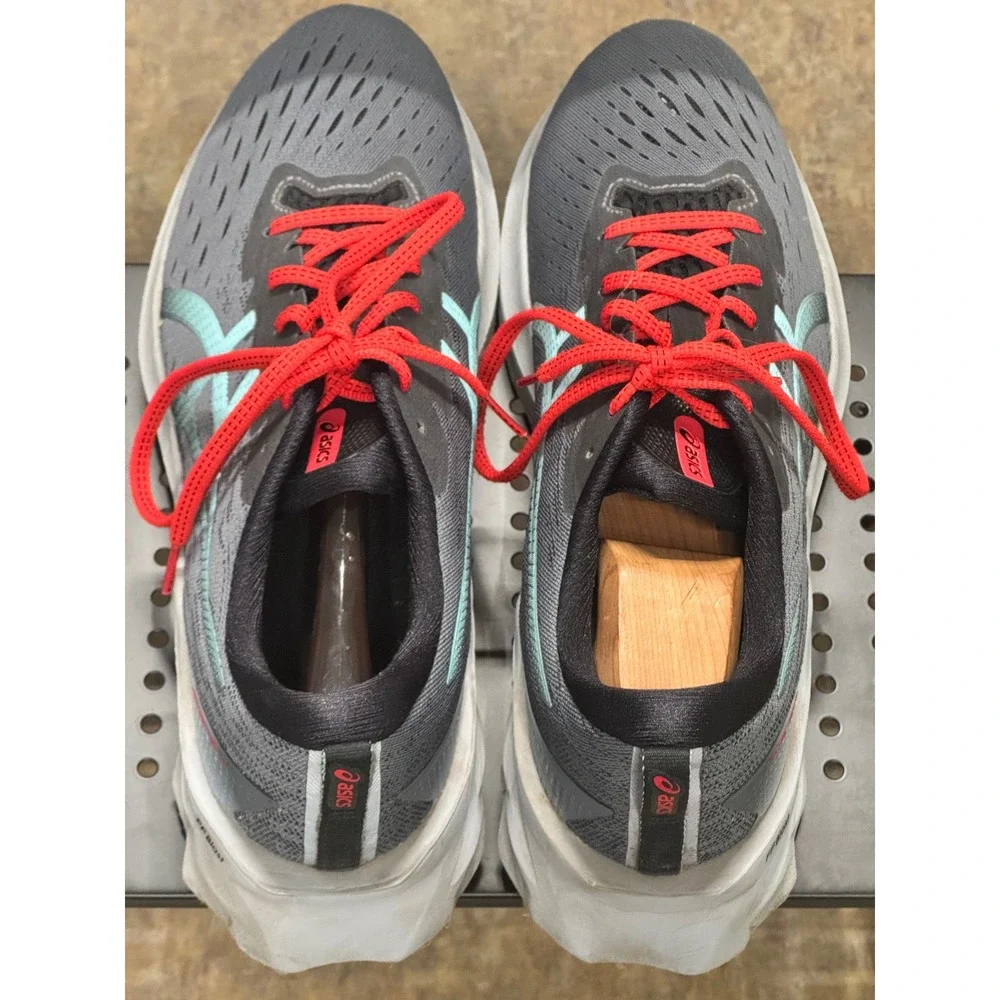 ASICS Novablast 2 Mens 12 Gray Blue Red Good Running Shoes 1011B192 Cushioned